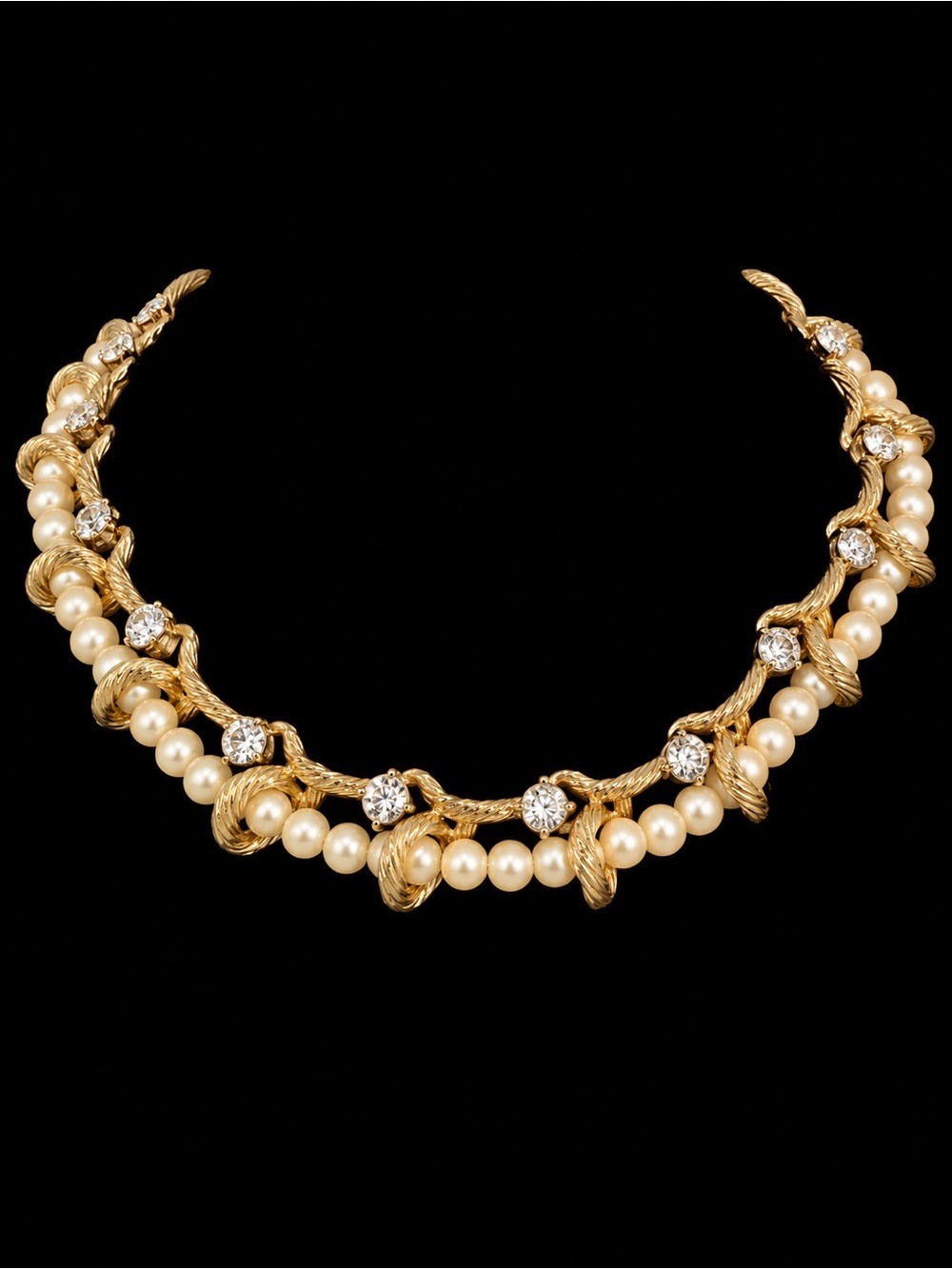 Gold Pearl and Crystal Statement Necklace